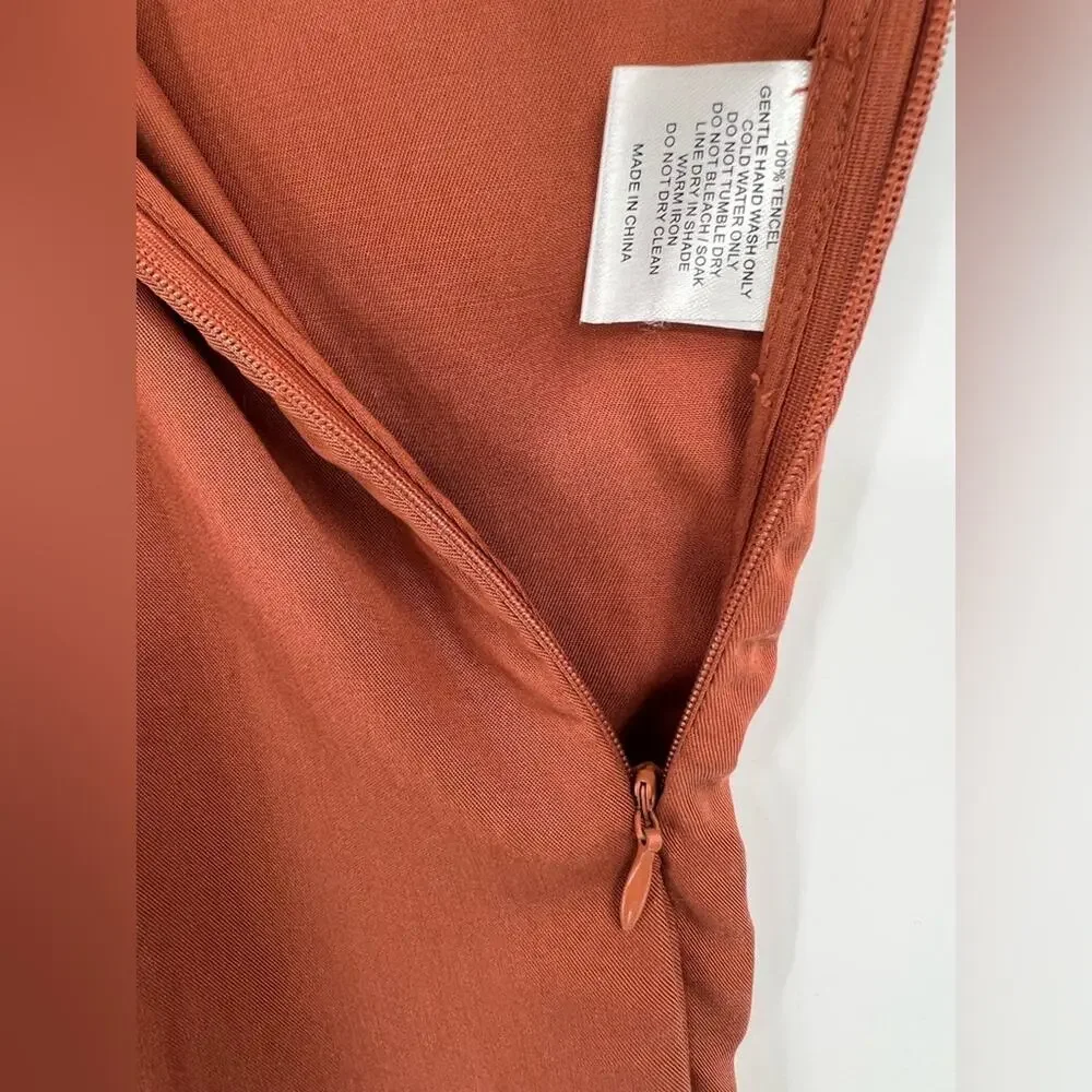 SANCIA The Label Thalita Jumpsuit Romper Shoulder Tie Front Leg SplitRust Medium - Picture 14 of 16